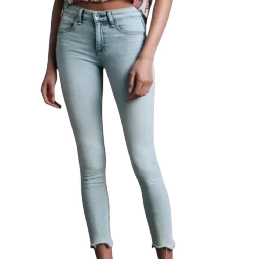 Rag & Bone Cate Mid Rise Ankle Skinny Jeans Size 25 Jade Raw Hem Stretch Denim